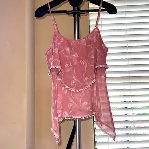 Pink Bow Design Lace Detail Tank